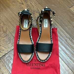 Valentino Garavani Black and Gold Studded Sandals